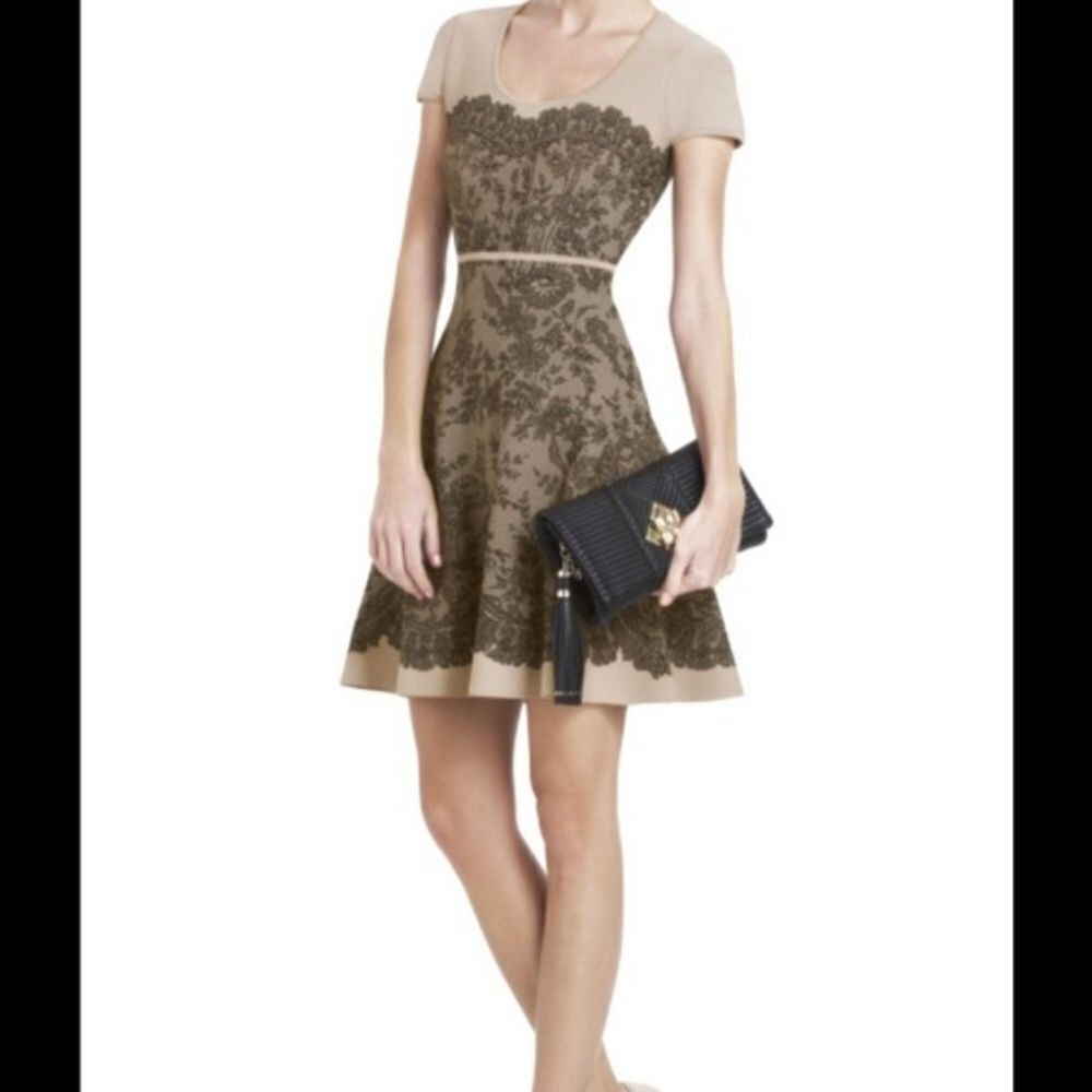BCBG Maxazria Short Sleeve Dress Nude/Black XS‎